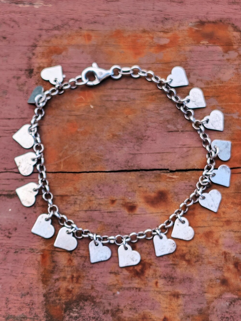 Vintage Y2K Dangling Heart Charm Sterling Silver Bracelet